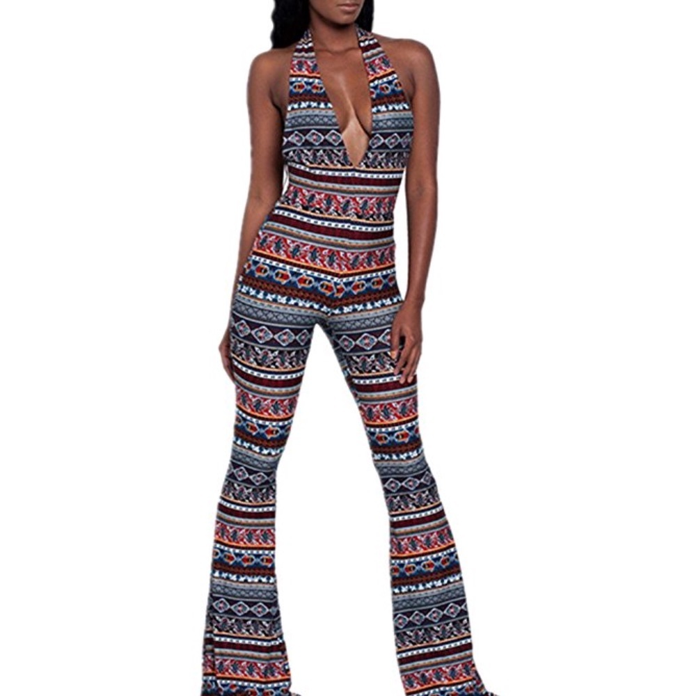 Deep V-NecK Wide Flared Leg Jumpsuit - Picture 3 of 4
